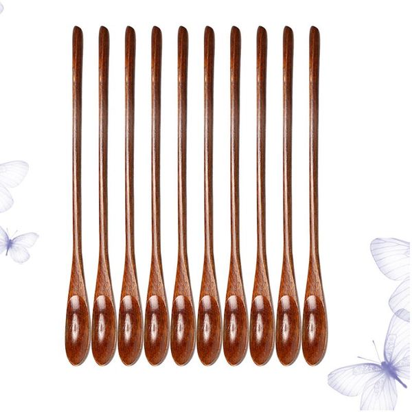 

10pcs wooden stirring spoon creative honey scoop mixing stick tableware for cooking honey coffee (brown)