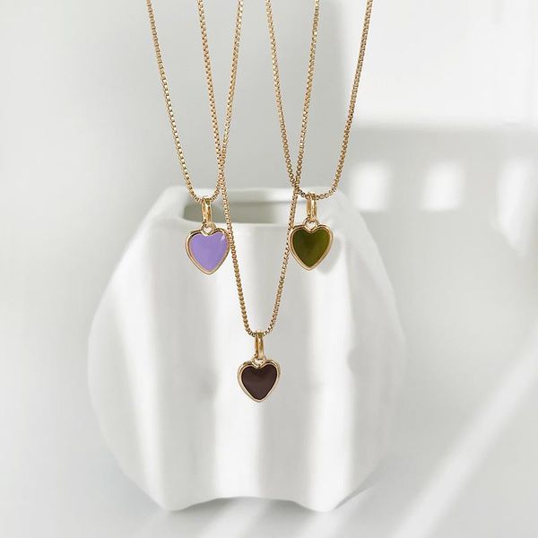 

pendant necklaces allme romantic colorful enamel heart for women love box chain necklace summer candy color gifts, Silver