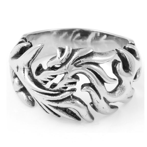 

vintage men's stainless steel ring hollow flame dragon punk biker jewelry birthday gift, Silver