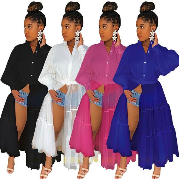

casual dresses chic design plus size long blouse women autumn sleeve patchwork sheer mesh party night club vestidos african shirt, Black;gray