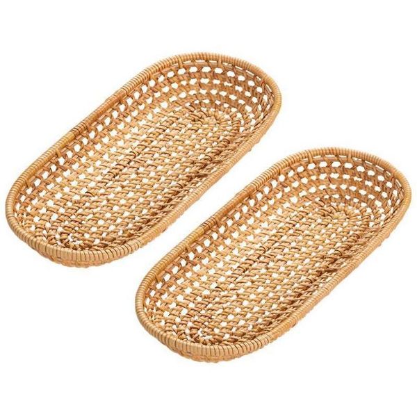 

storage baskets 2pcs rattan bread oval hand-woven tray home decoration