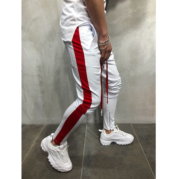 

2021 autumn and winter men's casual sports pants color matching hip-hop fitness foot zipper stitching trousers workout, Black