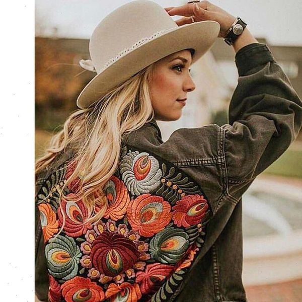 

gypsylady oversized embroidered denim jacket black casual chic winter jacket women bohemian warm jacket coat 2021 new chaquetas, Black;brown