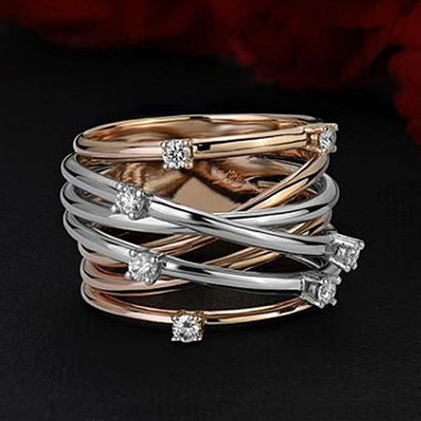 

cluster rings fashion elegant for women two tone gold silver color white crystal wedding engagement floral ring jewelry 2021 o3t345, Golden;silver