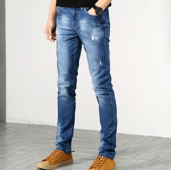 

spring and autumn cotton casual men's jeans ljn094 trend hole korean style slim feet men jean nice gift give you, Blue