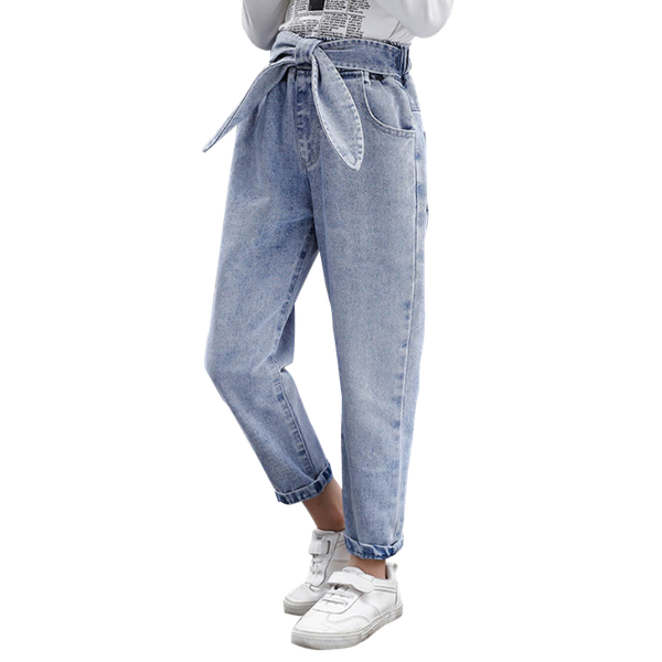 

jeans teenage girls bow girl big spring autumn kid's casual style children's clothes 6 8 10 12 14, Blue