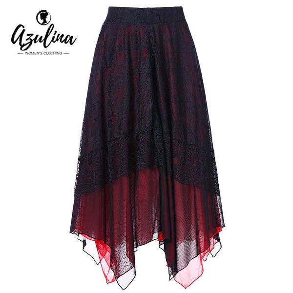 

skirts azulina high waist lace insert handkerchief skirt women fall casual asymmetrical mid-calf female womens bottoms, Black