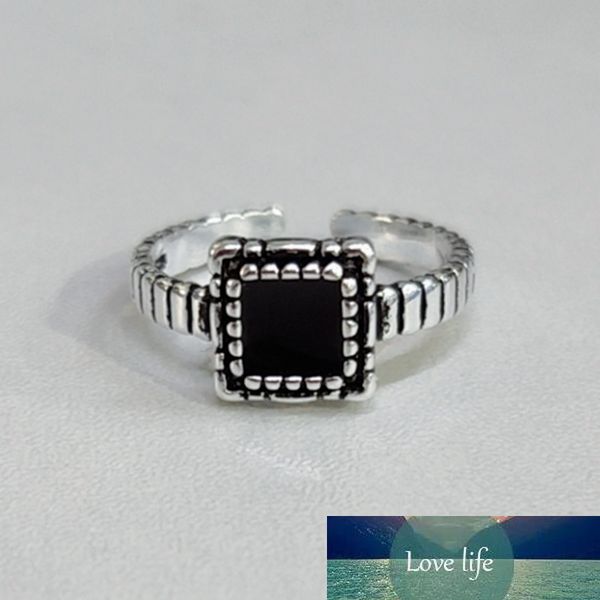 925 Sterling Silver Fashion Square Pietra nera Anelli di colore argento tailandese Nuovo anello di apertura geometrica alla moda per donna Uomo S-R572