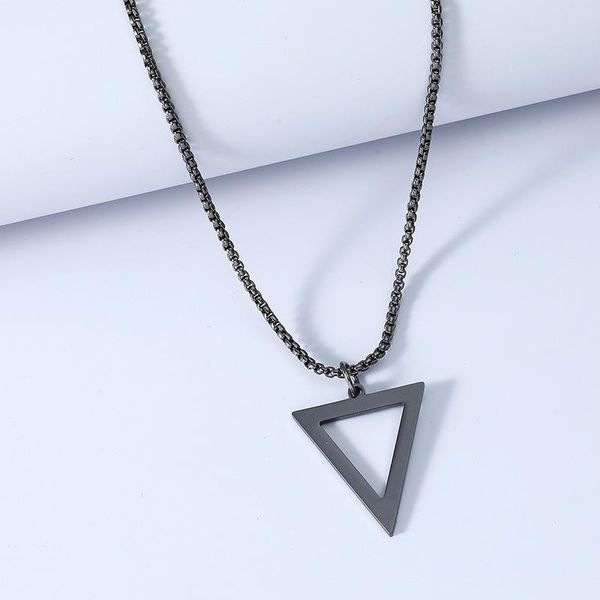 

chains titanium steel black triangle necklace stainless men's geometric pendant cold ornament, Silver