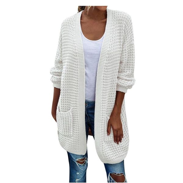 

women's knits & tees women knitted cardigans sweater fashion autumn long sleeve loose coat casual thick v neck solid color female cardi, White