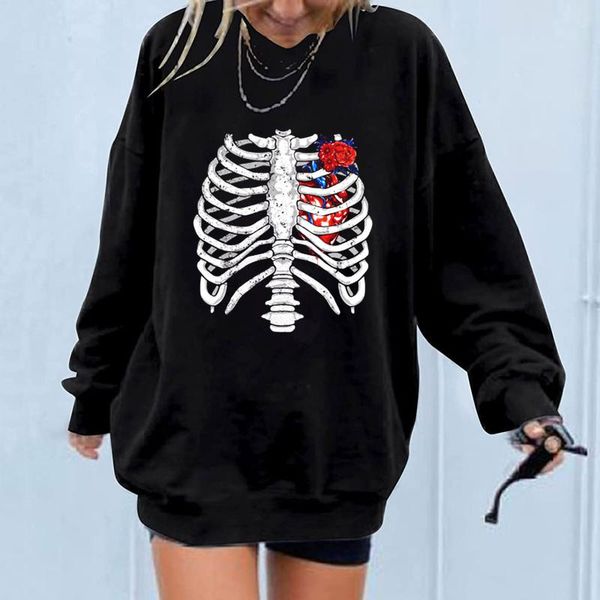 

women's hoodies & sweatshirts winter women halloween skull printed sweatshirt loose round neck long sleeve pullover casual ladies haraj, Black