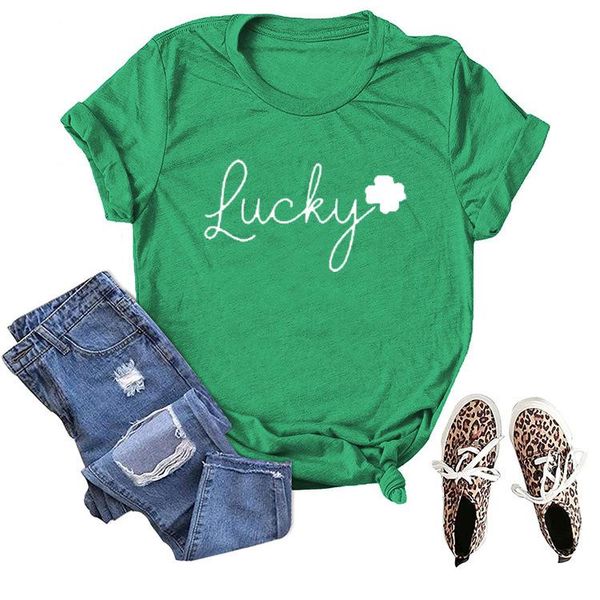 

casual drop ship woman t shirt woman tshirt lucky st. patrick's day tee female t shirt, White