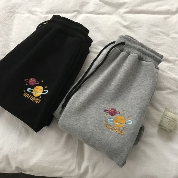 

women's pants & capris embroidered plus velvet thickened sports harem women casual loose thick sweatpants autumn winter korean sty, Black;white