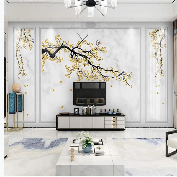 

wallpapers chinese style golden leaves simple marble background window mural 3d wallpaper