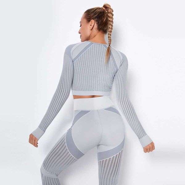 

leggings fashion ins yoga outfits women long sleeve suit pants clothes sports wet womens two-piece suits, Black
