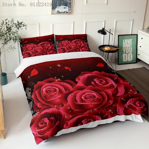 

bedding sets 2021 luxury set flower 3pcs red rose printed bed linen for duvet cover microfiber bedclothes room decoration