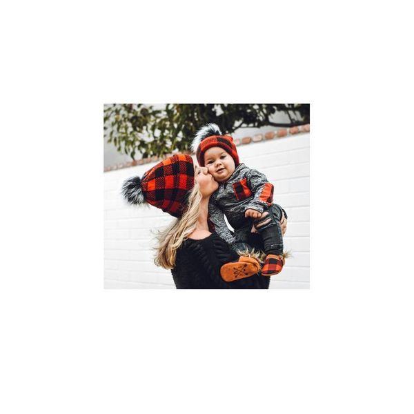 

mom and baby knit hat wool edging cap hair ball ball twist knitting wool ball parent-child cap qylidc, Yellow