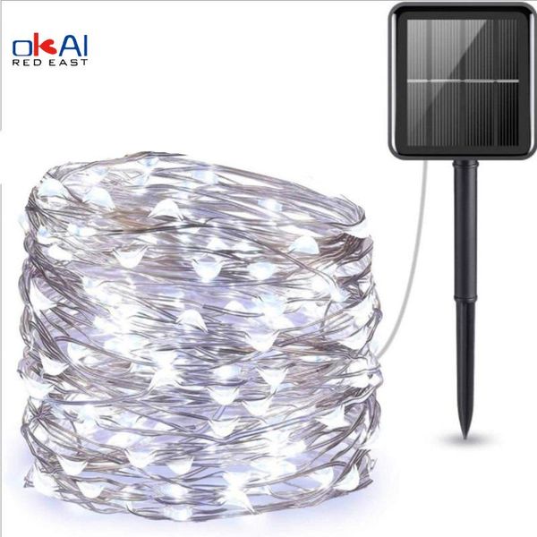 

strings outdoor 20m 10m led solar lamp string fairy light 8 modes flash garland waterproof for christmas garden street patio decoration.