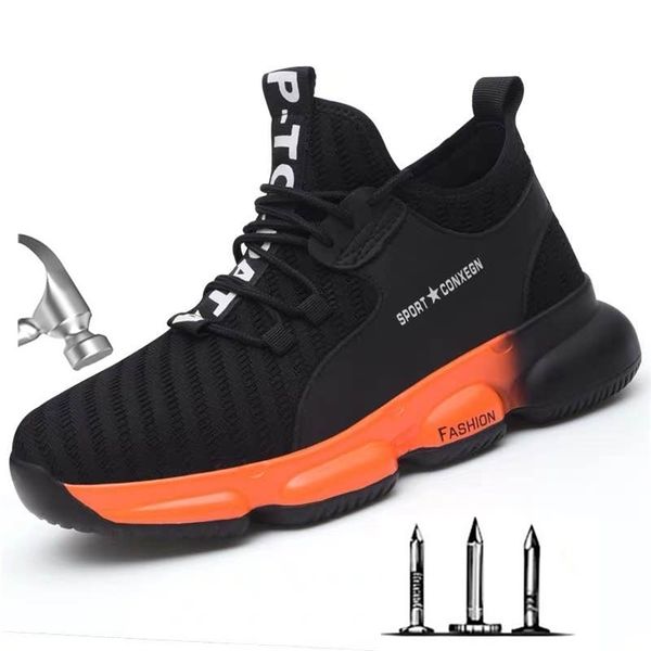 

drop men's fashion steel toe protective anti smashing work shoes men puncture proof safety shoes sneakers men 210923, Black