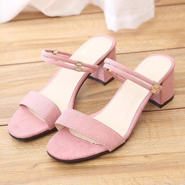 

sandals big size women's 2021 korean summer casual slippers for ladies thick high heel dual purpose shoes women, Black