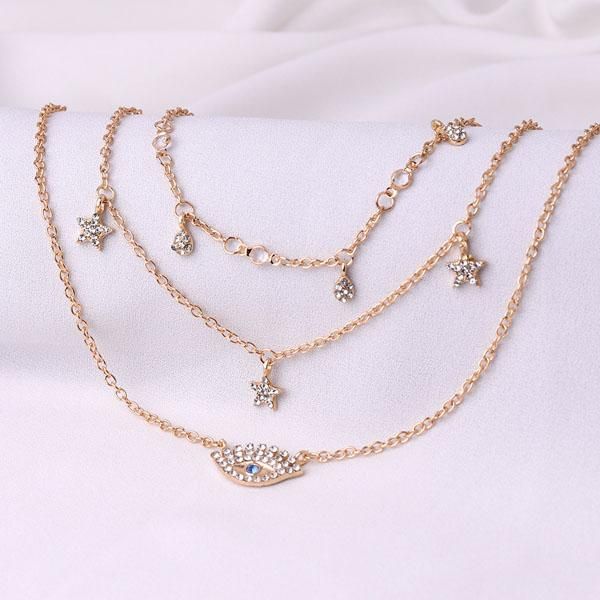 

pendant necklaces fashion jewelry multi-layer necklace stars eye, Silver