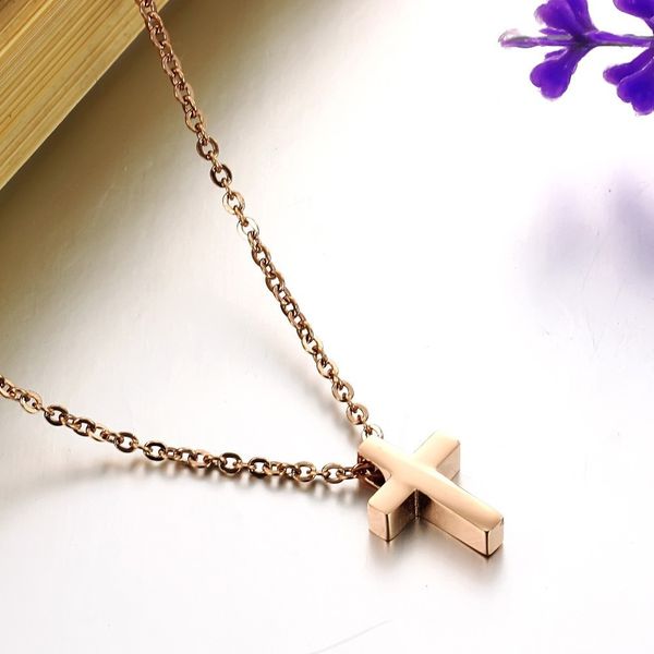 

jewelry korean fashion jewelry new rose gold plated cross titanium steel women's necklace gift, Silver