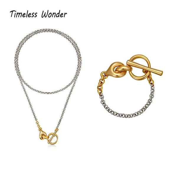 

timeless wonder brass geo 2 tone chains necklace women jewelry punk ins trendy boho hiphop designer party bontique goth 5431, Golden;silver