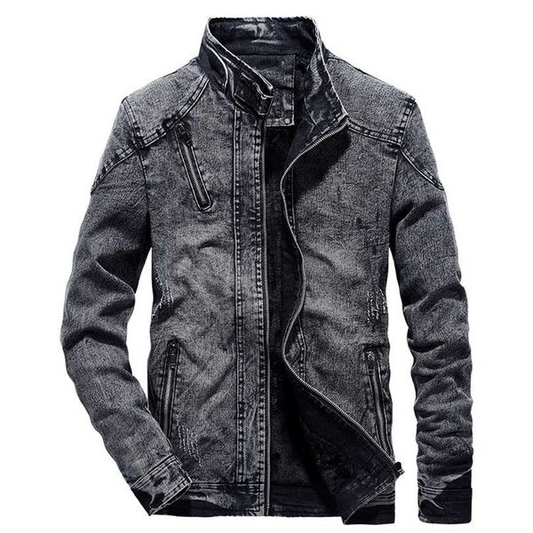 

vintage mens denim jacket solid casual jeans coat fashion stand clothes for black blue bomber 211126, Black;brown