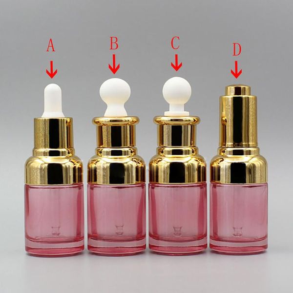 

storage bottles & jars wholesale 30ml pink glass dropper bottle with different caps, essential oil packaging
