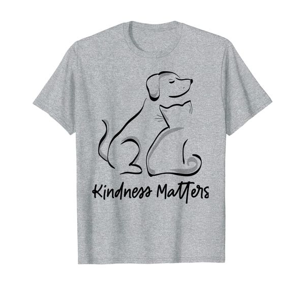 

kindness matters women with dog and cat drawing t-shirt, White;black