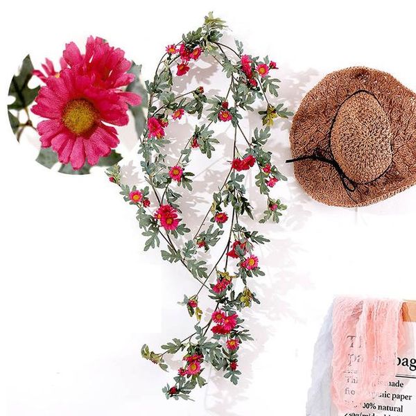 

decorative flowers & wreaths artificial yellow sunflower garland silk daisy flower rattan hanging vine leaves christmas wedding home decorat