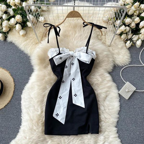 

casual dresses deat 2021 spring summer fashion sleeveless slim strapless bow short suspender dress women sk372, Black;gray