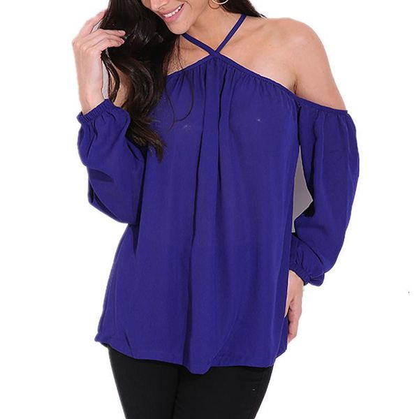 

halter women chiffon blouse 2021 off shoulder spring summer casual long sleeve solid club party blusas plus size solid top, White