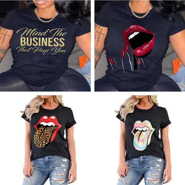 

women's t-shirt 2021 womens summer fashion lip tshirt graphic t shirt for women, White