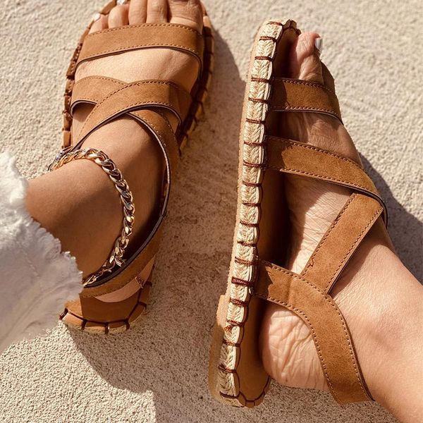 

sandals women buckle cross tied female sewing flats woman summer beach shoes ladies leisure outside footwear plus size 43, Black