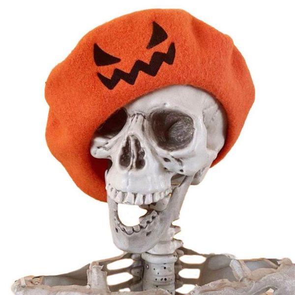 

berets winter beret halloween theme pumpkin pattern black orange warm wool beanie hats women men gift everyday dress up, Blue;gray