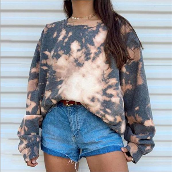 

2021 new mulheres casual cor bloco tie dye crewneck moletons outono inverno moda manga longa solta com capuz pulver moletom rxbv, Black