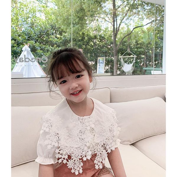 

shirts girls summer 2021 fashionable collar shirt thin children short sleeve cute sweet, White;black