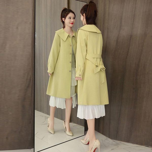 

women's trench coats windbreaker 2021 spring coat small dress big early, Tan;black