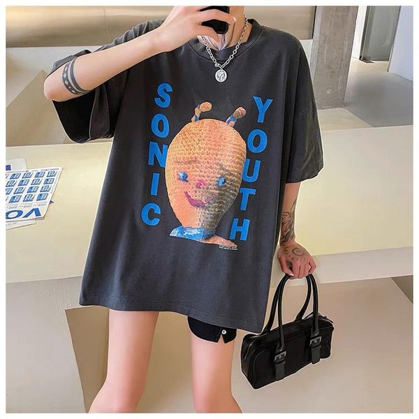 

men's t-shirts american high street trendy short-sleeved and women's rock retro loose casual cartoon printed t-shirt 100% cotton t, White;black