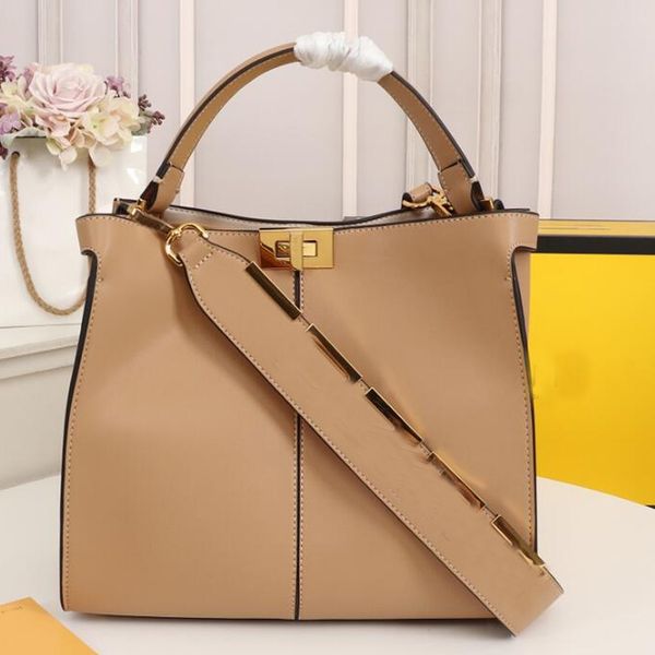 

medium sized handbag shoulder bags calfskin bright fabric classic square lock detachable wide shoulder strap large capacity high quality