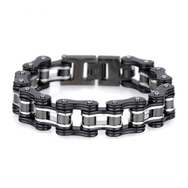 

link, chain 16mm heavy punk cool men's black bike bracelet silver color 316l stainless steel biker motorcycle jewelry 18-23cm