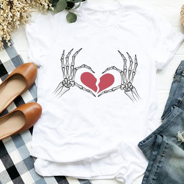 

women lady skull funny love camisetas autumn fall halloween print tshirt shirt clothes graphic female t tee womens t-shirt, White