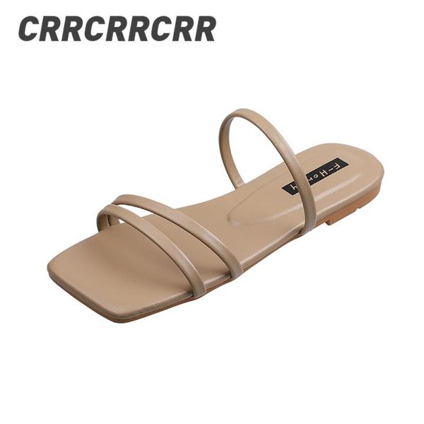 

crrcrrcrr women modern concise shallow elegant open toe slippers ladies breathable summer elegant low heels handmade shoes, Black