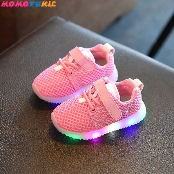 

led lights baby casual shoes fashion boys sports shoes girls flat shoes glowing infant first walk sneakers 210713, Black