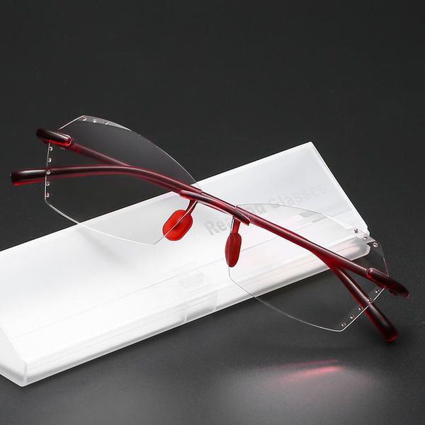

sunglasses women luxury diamond cutting design blue light blocking rimless reading glasses elegant red irregular presbyopic reader eyewear, White;black