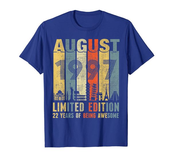 

august 1997 vintage funny 22nd birthday 22 yrs gift t shirt, White;black