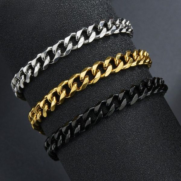 

link, chain stainless steel bracelets for men blank color punk curb cuban link on the hand jewelry gifts trend, Black