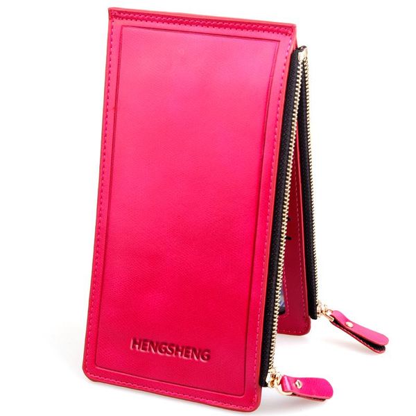 

wallets 2021 fashion high capacity womens solid color zipper clutch women's long design wallet card holder purses, Red;black