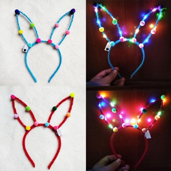 

party decoration women girls led flashing light up easter white pink ears headband costume accessory christmas halloween